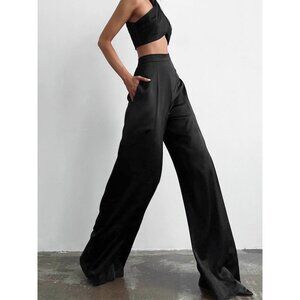 Wide Leg Satin Dress Pants - Corporate Chic, Modern, Boho, Dark Minimalist